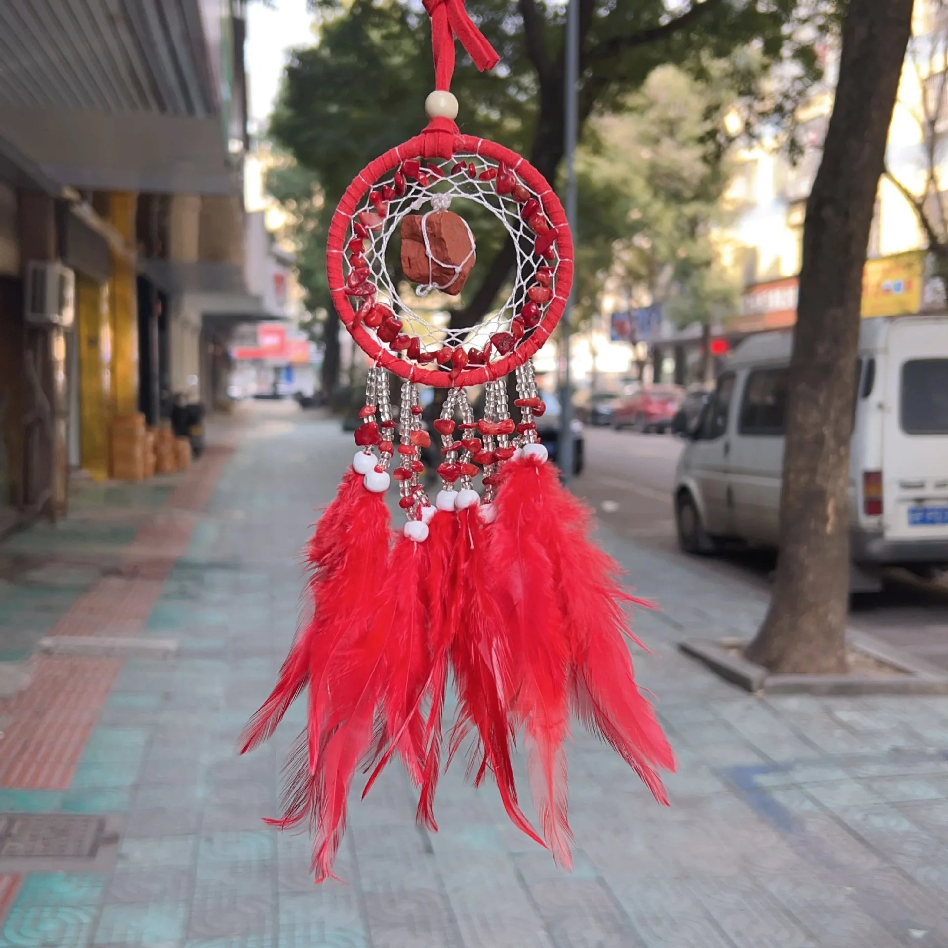 Handmade Mini Dream Catcher - Boho Wall Hanging with Colorful Feathers & Crystal Stones for Home Decor - Tulique