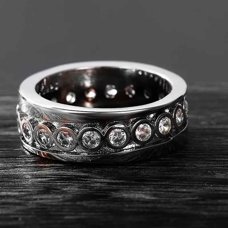 F813 White Gold Eternity Band Ring Round Brilliant Cut Diamond Channel Setting Unisex Wedding Fine Ring