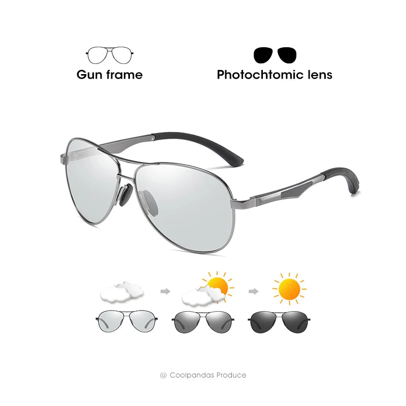 Classic Pilot Photochromic Sunglasses - Polarized Anti-Glare
