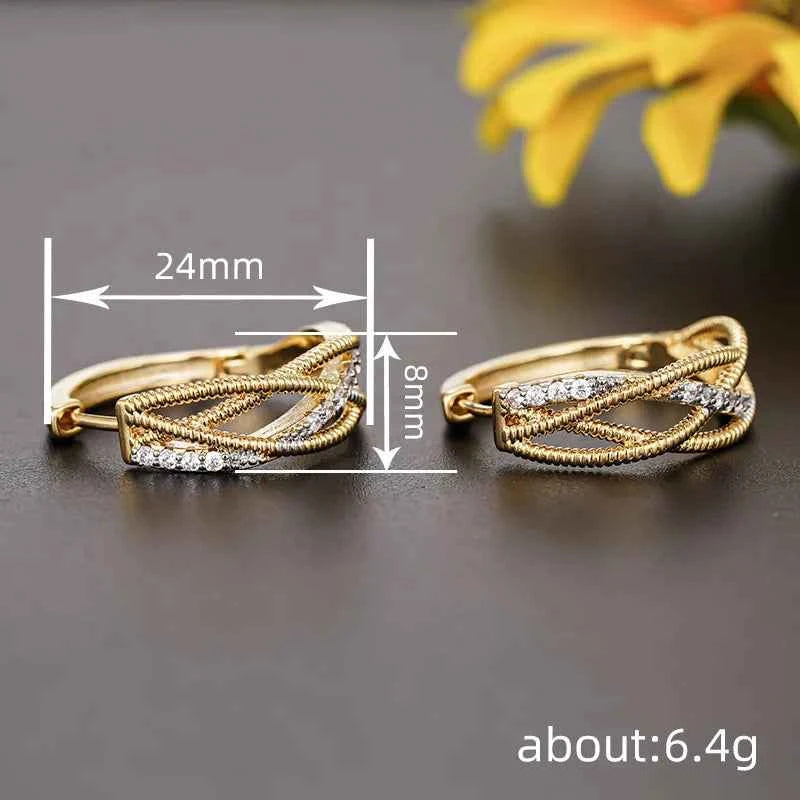 Golden Two-tone Hoop Earrings With Diamond Inlay For Women Everyday Wear