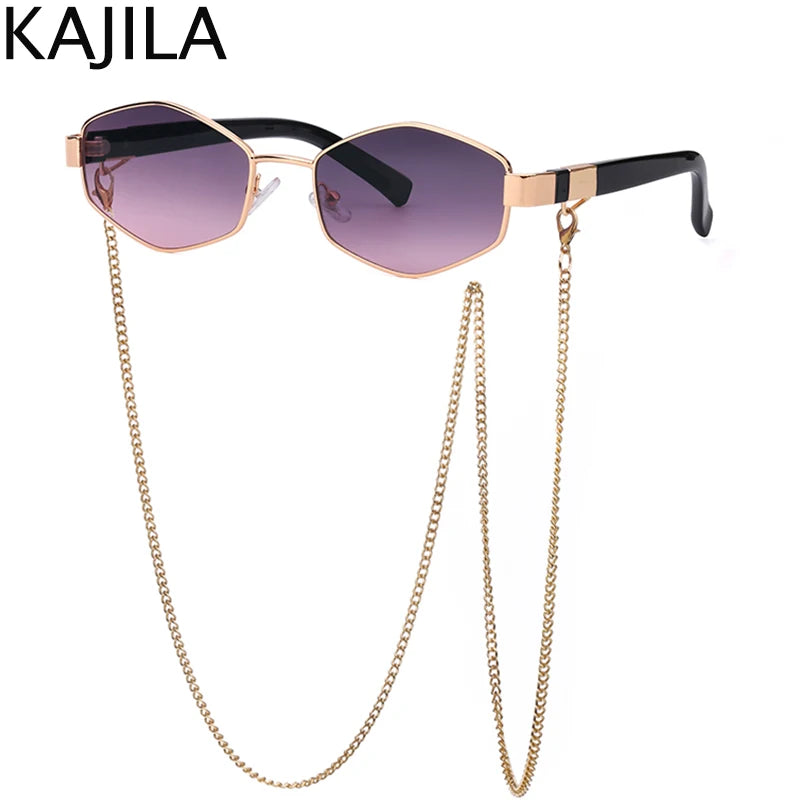Luxury Hexagon Sunglasses with Chain - Designer Shades