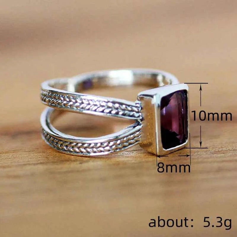 H387 Geometric Emerald Cut Gemstone Ring 925 Silver Bezel Setting Unisex Everyday Wear