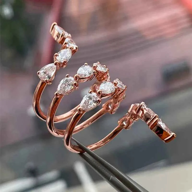 F354 Women's Eternity Band Rings Pear Cubic Zirconia Prong Setting Engagement Fashion Jewelry