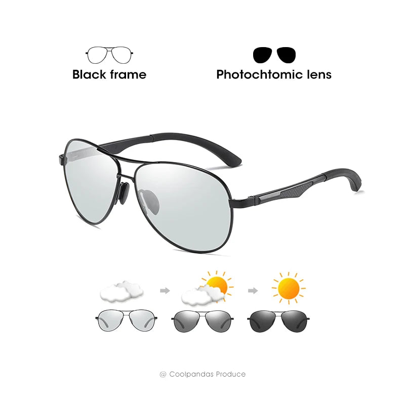 Classic Pilot Photochromic Sunglasses - Polarized Anti-Glare