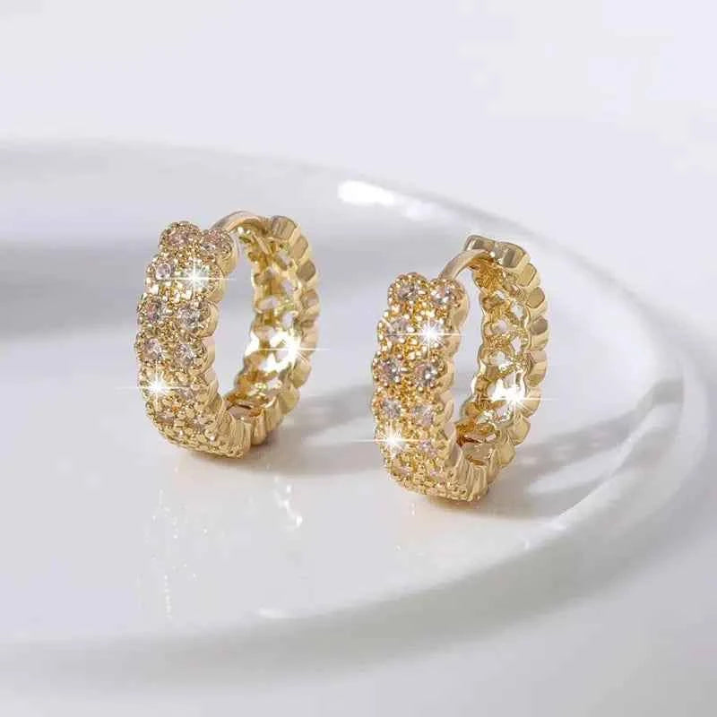 Gold plated hoop earrings with crystal rhinestones - sparkling jewelry for women