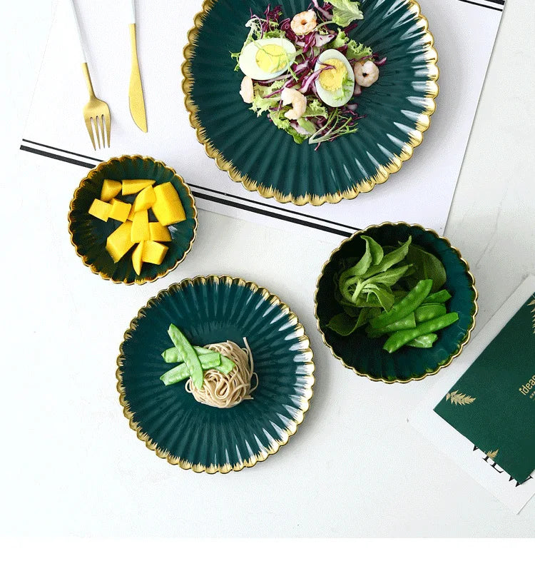Elegant Vintage Ceramic Dinnerware Set - Gold Rim Design