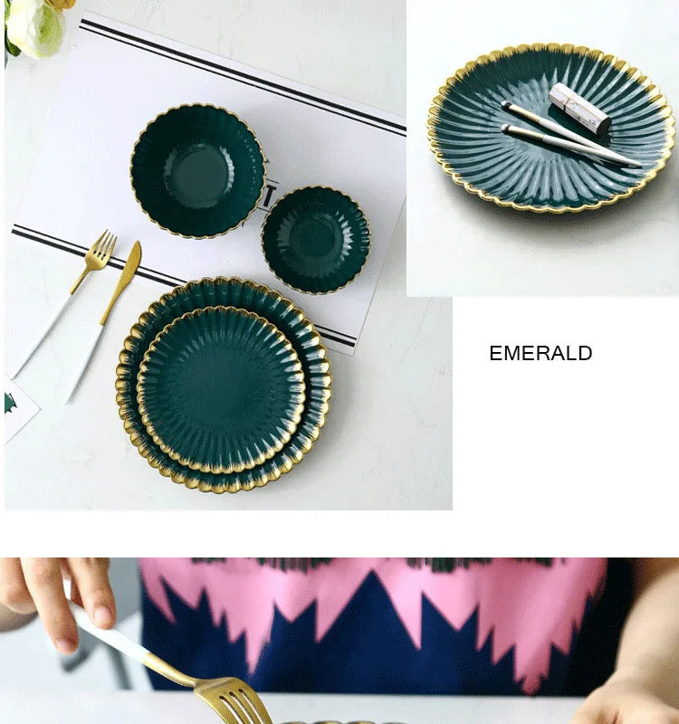 Elegant Vintage Ceramic Dinnerware Set - Gold Rim Design
