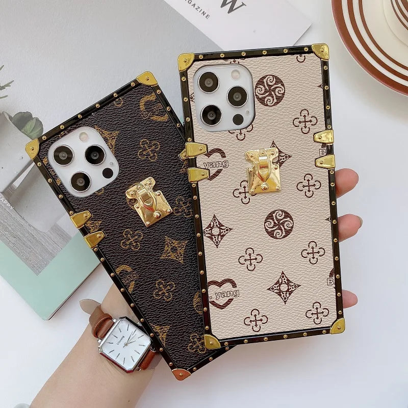 Elegant Square Luxury iPhone Case - Premium PU Leather Cover