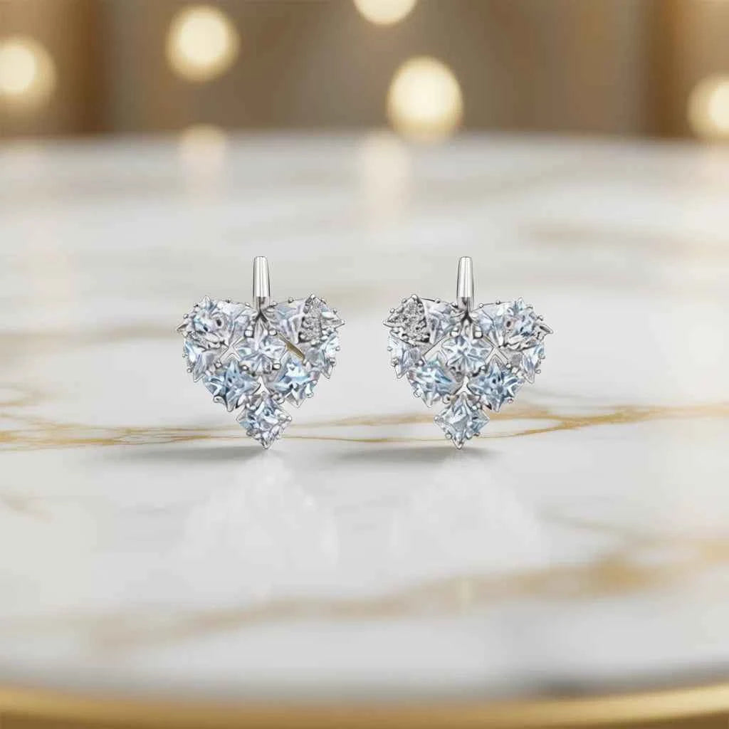 White Gold Diamond Earrings Princess Cut Natural D Color Women's Wedding Romantic Style Fine Jewelry
