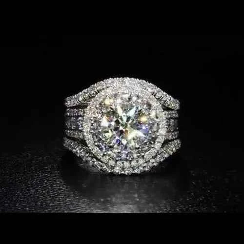 H143 Diamond Ring Women's Round Brilliant Cut Natural Diamond Classic Engagement Ring with Side Stones