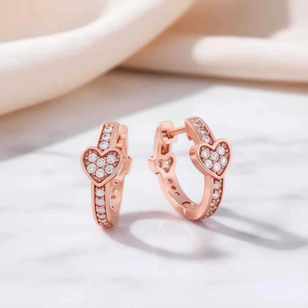 Rose Gold Heart Cut Diamond Earrings for Women Everyday Wear Natural Diamond Studs Rose Gold Plated Jewelry