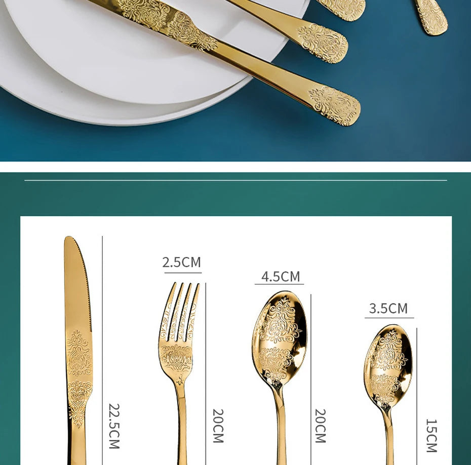 Elegant Vintage Carved Flatware Set - 304 Stainless Steel