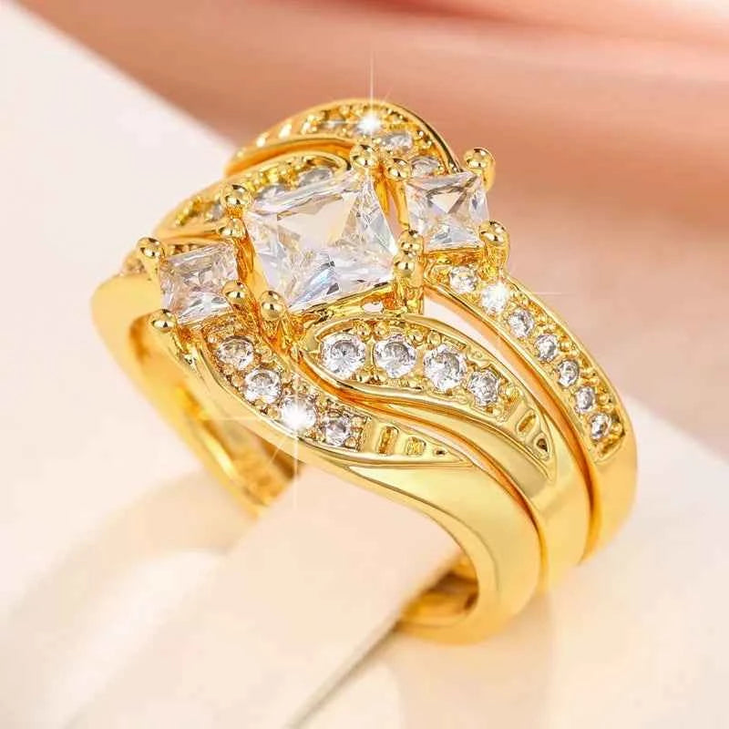 Q235 Bridal Jewelry Set 18K Solid Gold Princess Cut Diamond Claw Setting Women's Wedding Jewelry Set