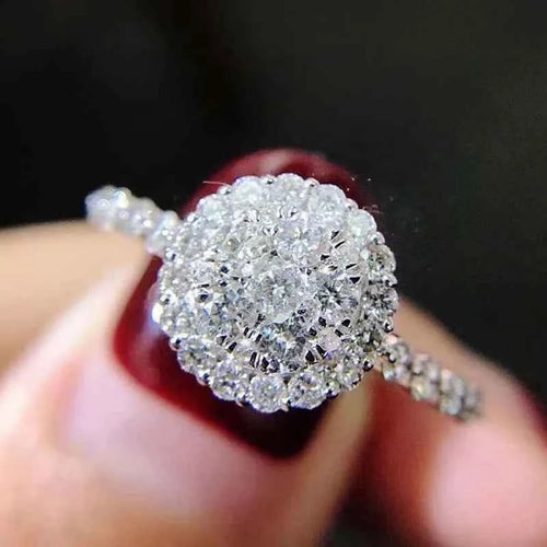 1 carat diamond engagement ring - round brilliant D color white diamond halo setting