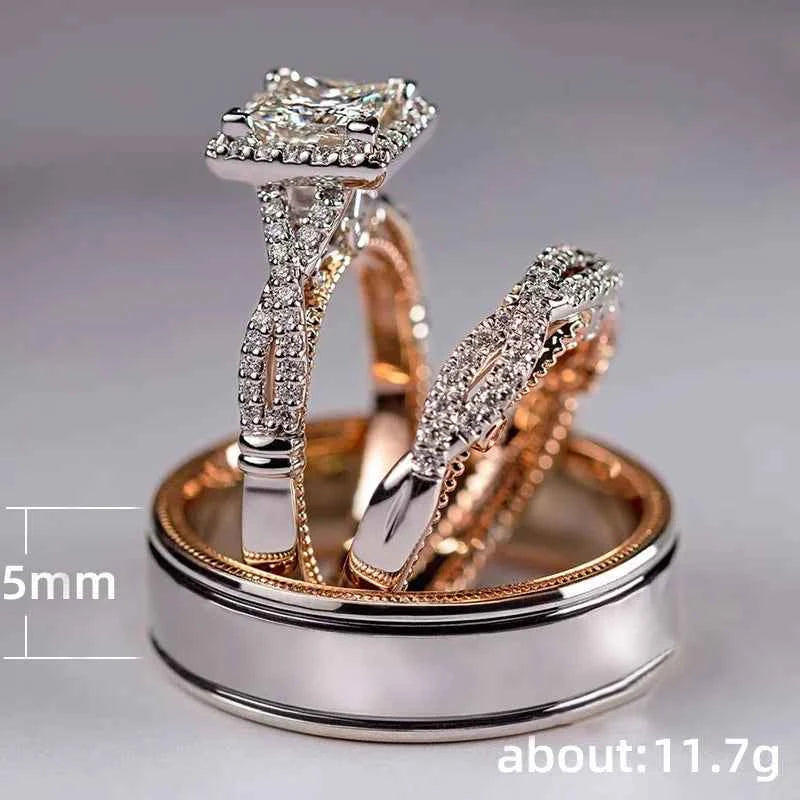 H521 Diamond Engagement Ring Princess Cut Natural White Gold Women's D Color Side Stone Rings