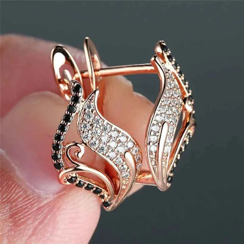 E2825 Zinc Alloy Rose Gold Plated Huggie Earrings with Zircon Wings Design for Women Party Fashion Jewelry