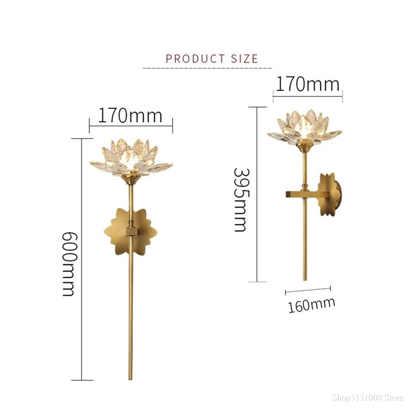 Elegant Crystal Wall Lamp - Lotus Shape LED Mirror Light
