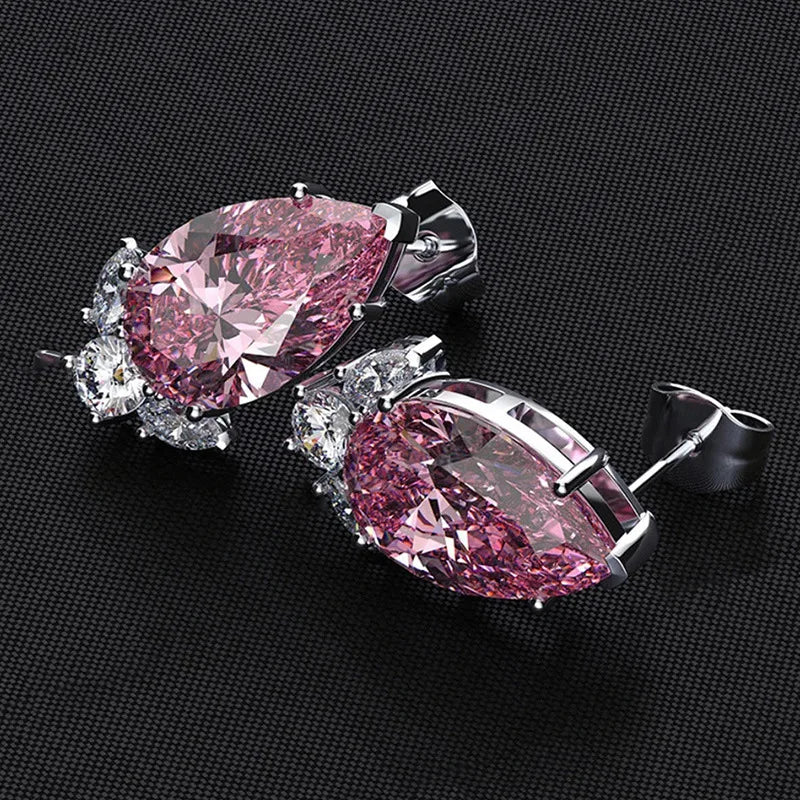 Elegant Water Drop Crystal Earrings - 925 Silver Claw Setting
