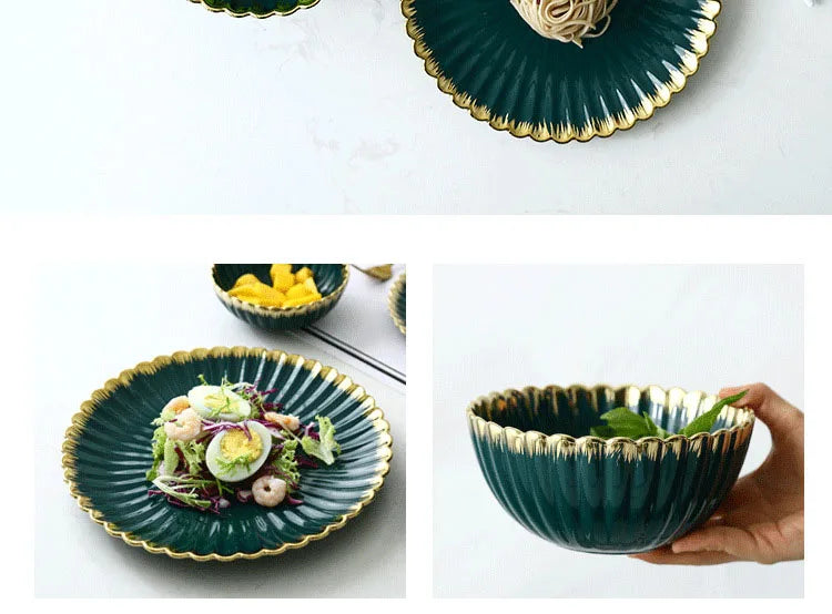 Elegant Vintage Ceramic Dinnerware Set - Gold Rim Design