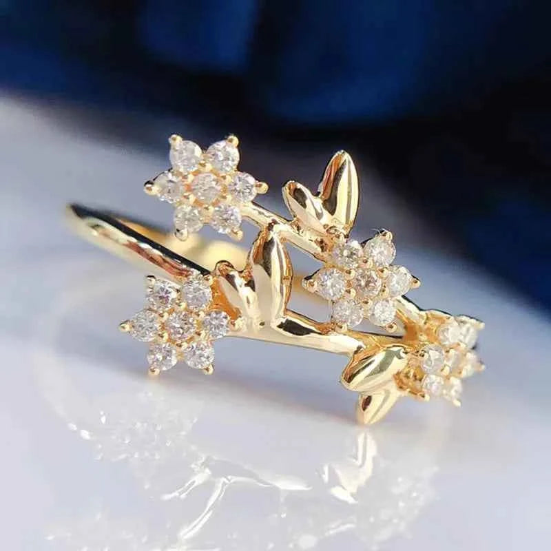 Q503 Flower Ring Women's Cubic Zirconia Pave Setting Engagement Fashion Rings Round Stone Lab Created Jewelry