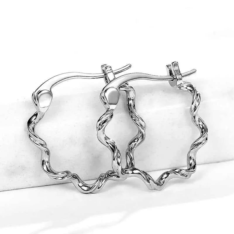 E920 White Gold Plated Zircon Hoop Earrings Minimalist Unisex Fine Jewelry