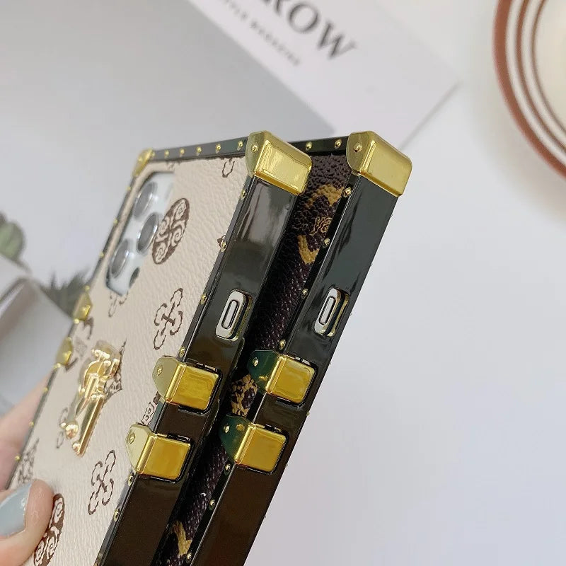 Elegant Square Luxury iPhone Case - Premium PU Leather Cover