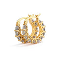 Crystal hoop earrings - geometric design in 18K gold filled with sparkling rhinestones on white background