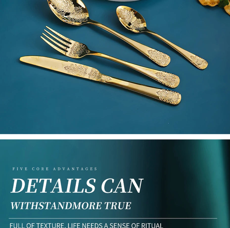 Elegant Vintage Carved Flatware Set - 304 Stainless Steel