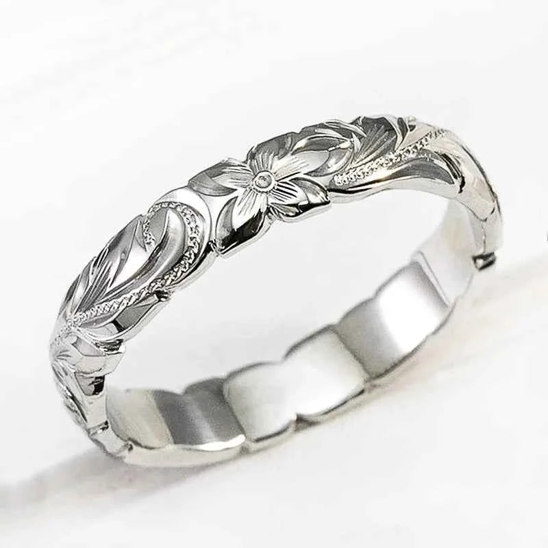 Floating rose ring - elegant floral band in silver with rose design
