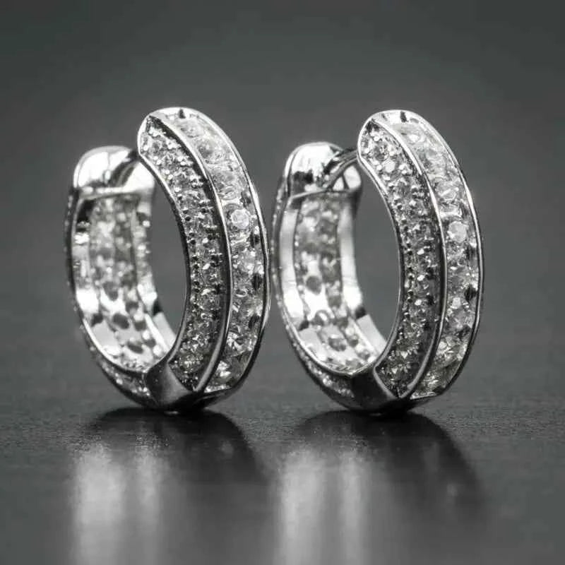 E712 Gold Hoop Earrings Crystal Rhinestone Channel Setting Luxury Everyday Wear Unisex