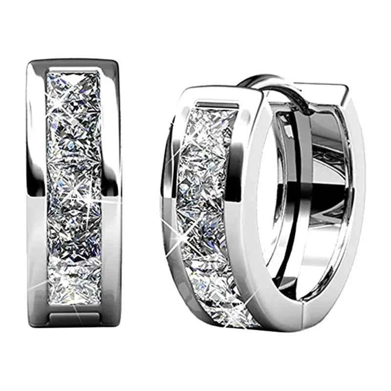 crystal huggie earrings - gold rhodium plated with sparkling crystal rhinestones in channel setting