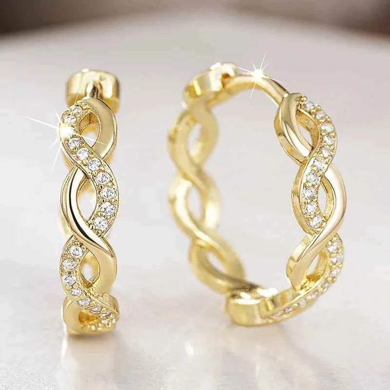 E4555 White Gold Hoop Earrings With Round Diamond Channel Setting Women's Classic Fine Jewelry