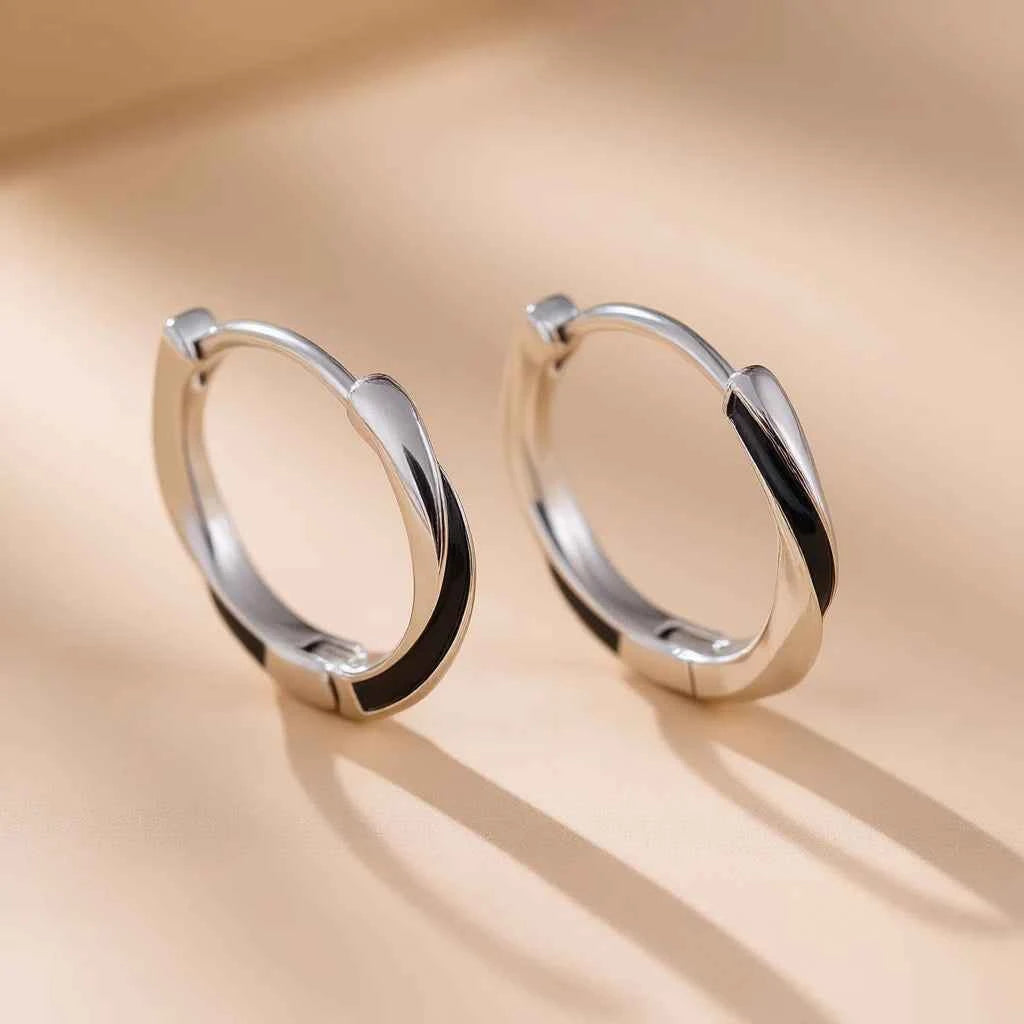 Minimalist 925 Silver Hoop Earrings Rhodium Plated Geometric Design Unisex Everyday Wear White Gold Color