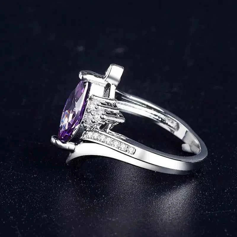 T0334 Women's Cocktail Ring Marquise Amethyst Natural Stone Prong Setting Engagement Fashion Rings