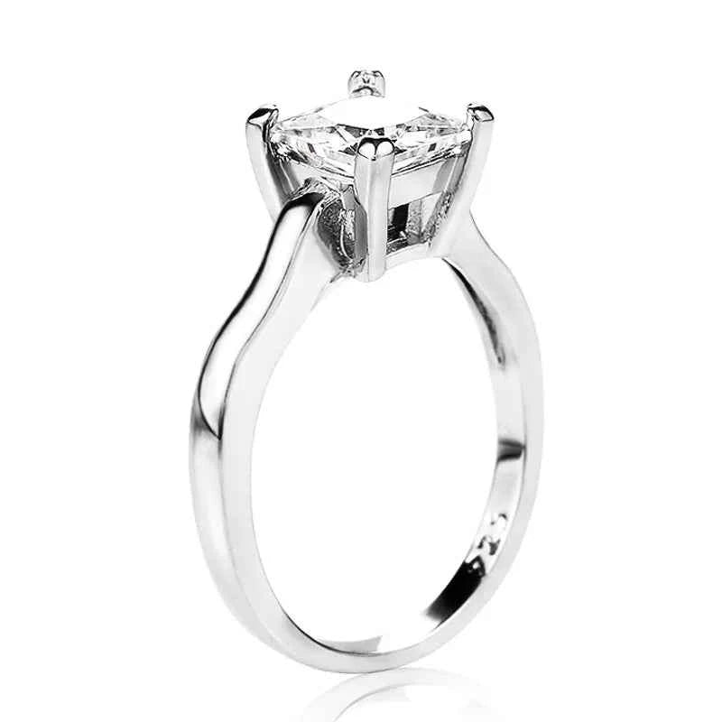 Princess cut engagement ring - elegant white gold ring with natural G color diamond