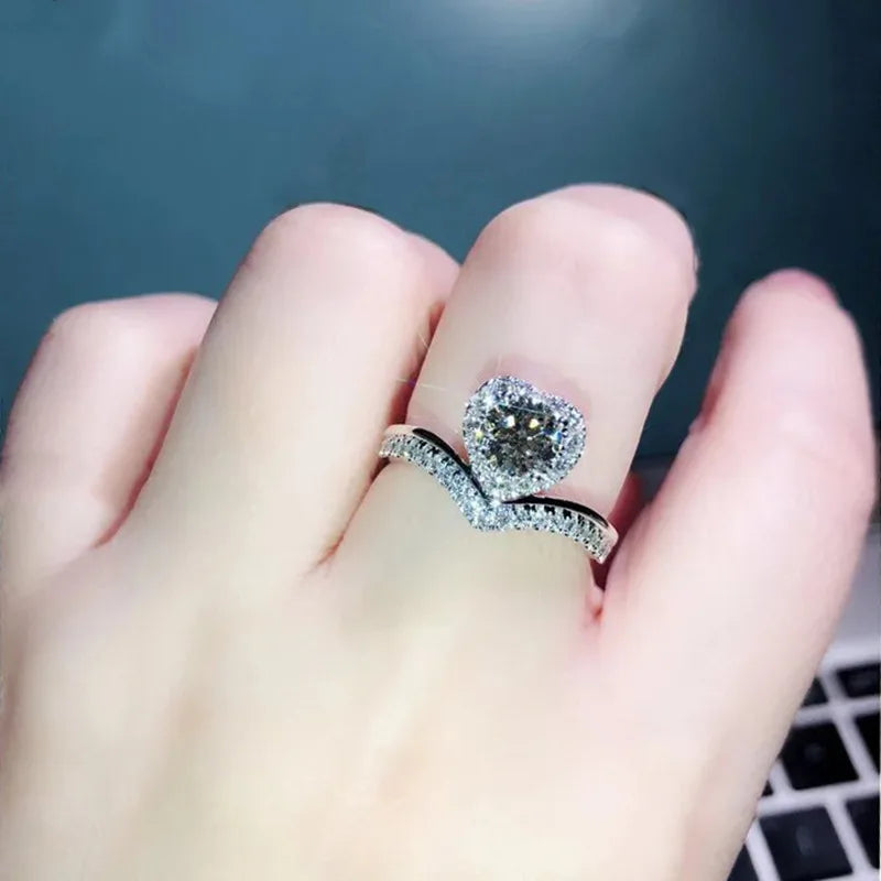 Heart Cut Engagement Ring - Natural D Color Diamond in White Gold