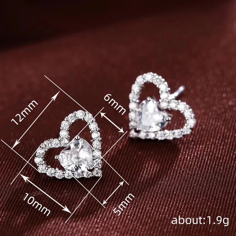 Elegant Gold Heart Stud Earrings - 18K Gold Filled Crystal