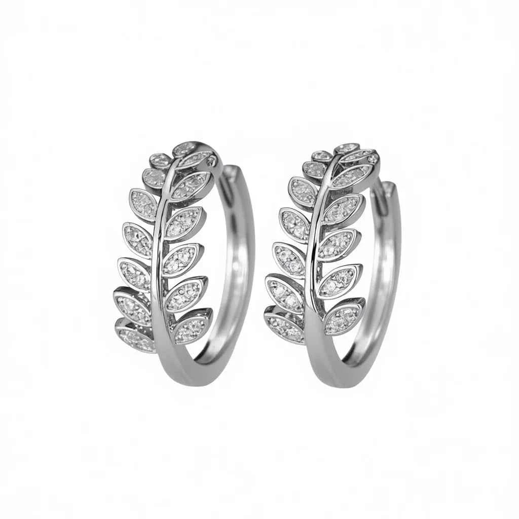 Marquise diamond hoop earrings - gold plant design with channel setting