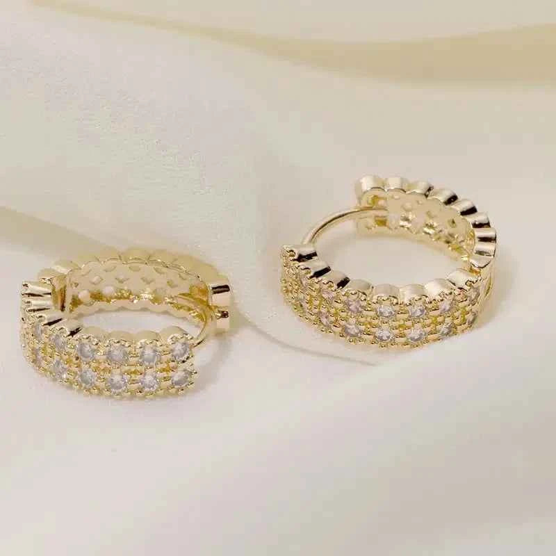 Luxury Gold 22k Plated Metal Hoop Earrings with Crystal Rhinestones Women's Party Jewelry Micro Insert Design