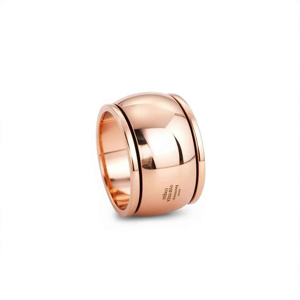 Rose gold wedding band - geometric unisex ring with polished copper finish on white background