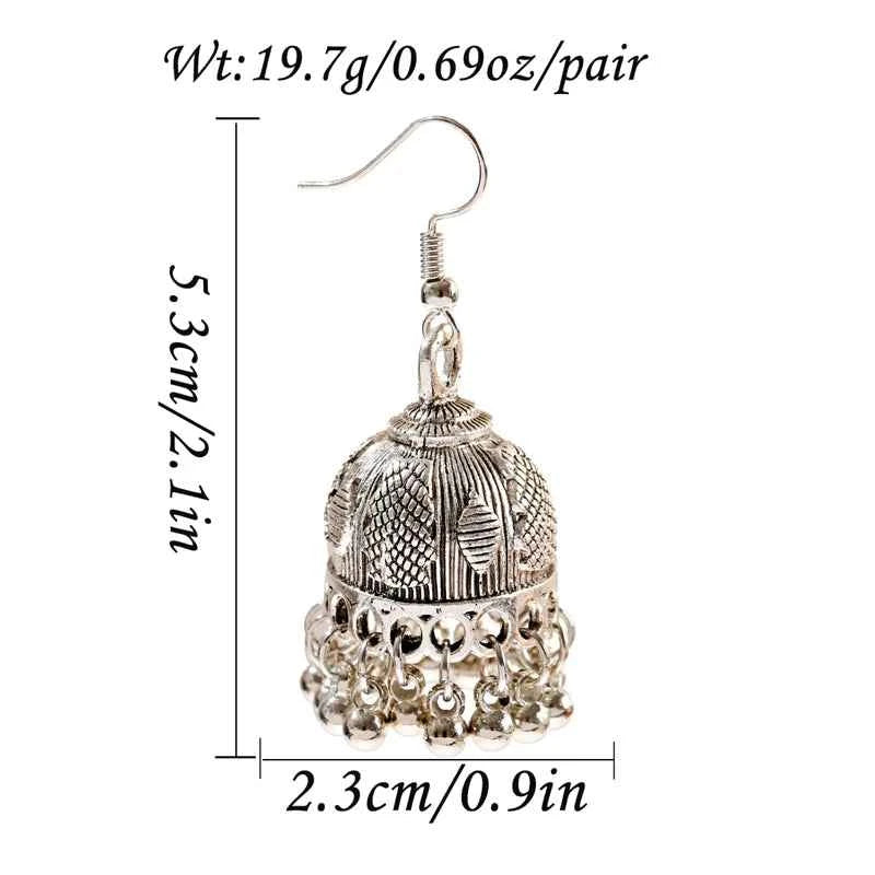 Elegant Indian Jhumka Earrings - Silver Flower Tassel Dangle Design