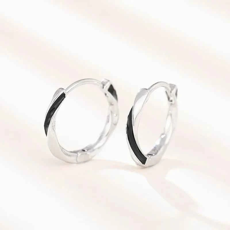 Minimalist 925 Silver Hoop Earrings Rhodium Plated Geometric Design Unisex Everyday Wear White Gold Color