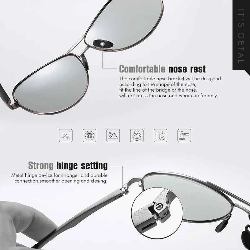 Classic Pilot Photochromic Sunglasses - Polarized Anti-Glare