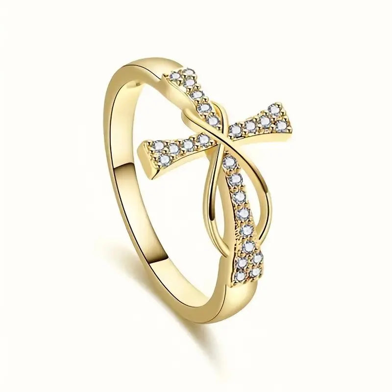 Elegant Cross Infinity Ring - Yellow Gold Brilliant Cut Diamond