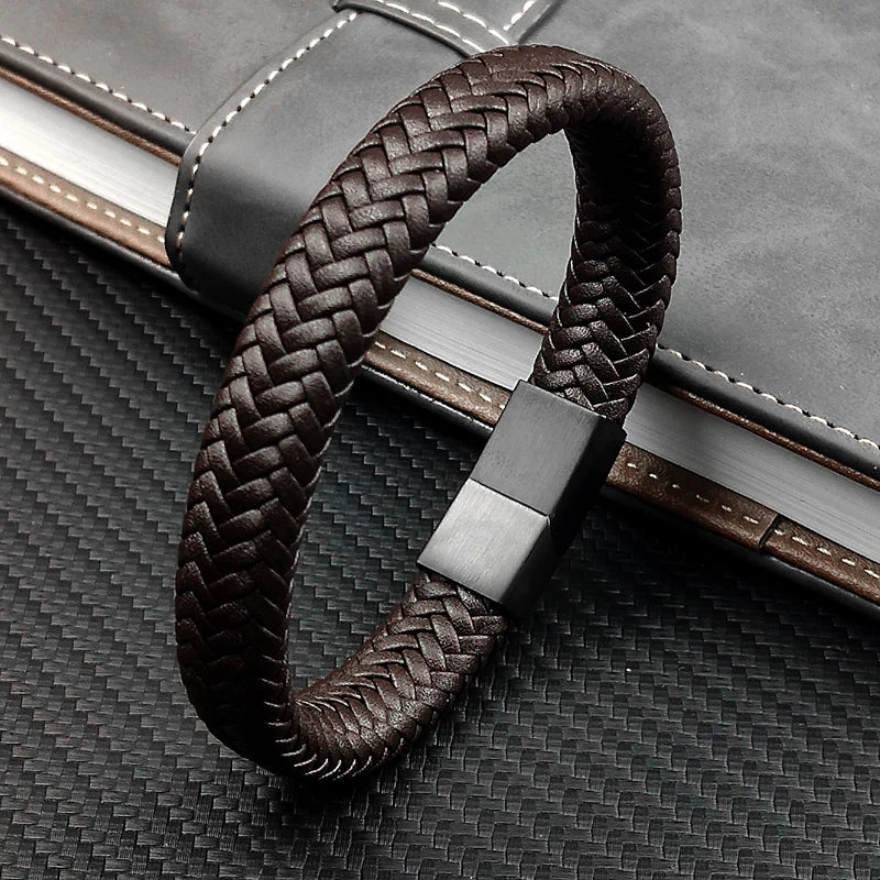 Premium Braided Leather Bracelet with Magnetic Clasp