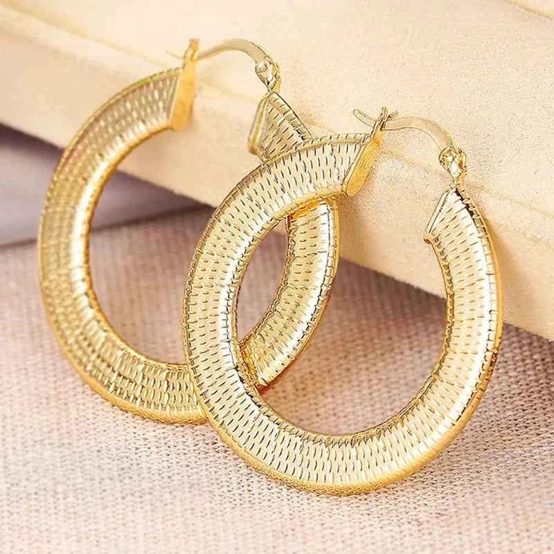 Golden Hoop Earrings For Women 18K Gold Plated Zinc Alloy Classic Style Fashion Jewelry Large Round Earrings