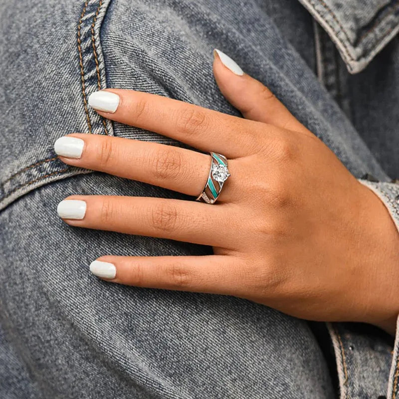 Elegant Silver Engagement Ring with Round Crystal Prong Setting