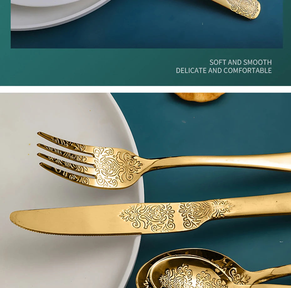 Elegant Vintage Carved Flatware Set - 304 Stainless Steel