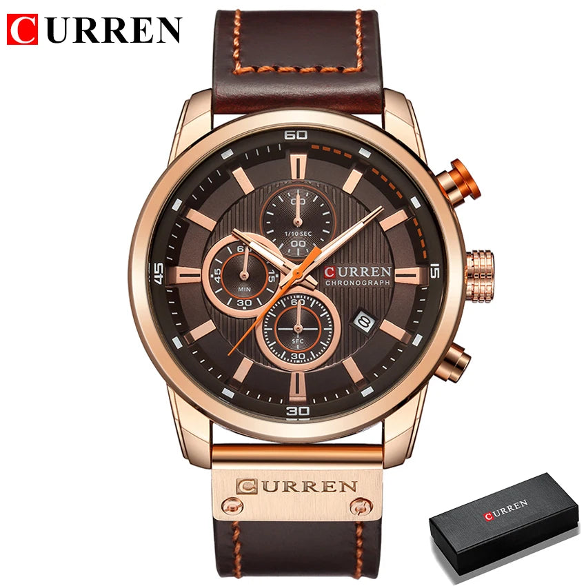 Luxury Men's Quartz Chronograph Watch - Leather Strap