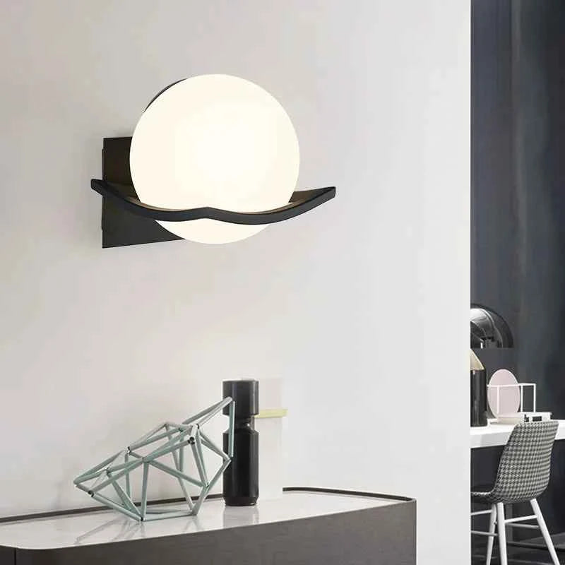 Luxury Milky Glass Ball Wall Light - Modern Gold Indoor Lamp